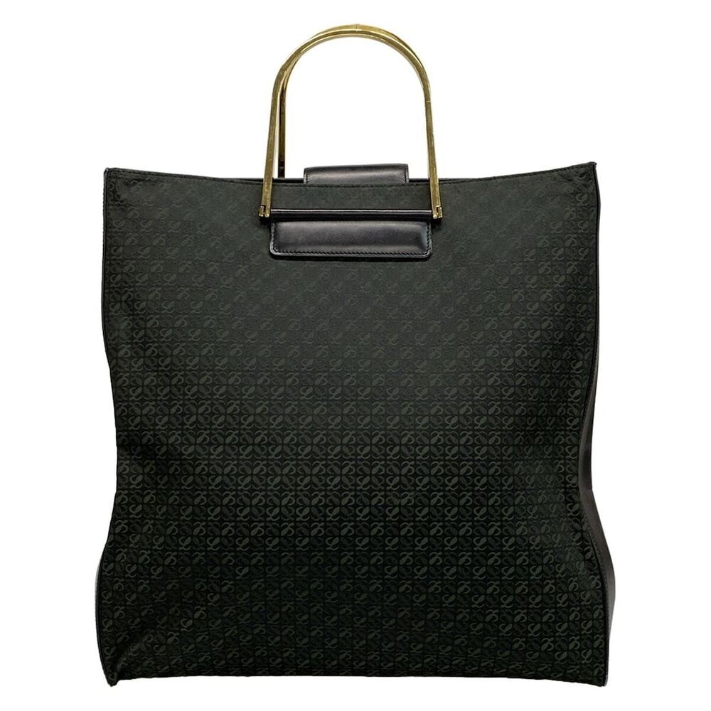 LOEWE handbag metal handle black dark green leather